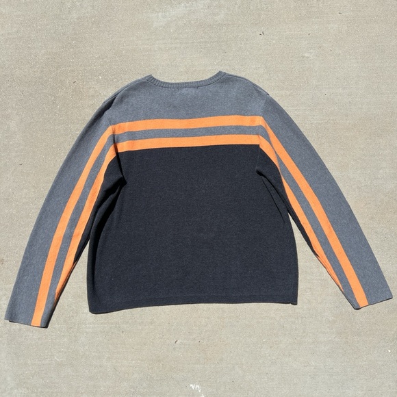 Mens vintage y2k 90s old navy grey orange striped chunky crewneck sweater skater - Picture 2 of 5
